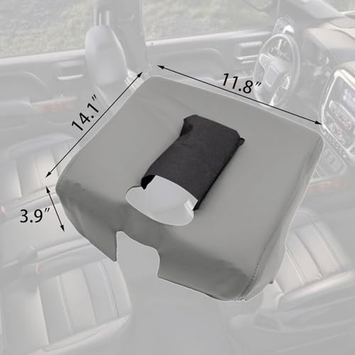 Priprilod Light Gray Leather Center Console Leather Lid Armrest Cover Compatible with Chevy Silverado GMC Sierra 2014 2015 2016 2017 2018 (only Leather Part) - color: Light Gray