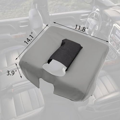 Priprilod Light Gray Leather Center Console Leather Lid Armrest Cover Compatible with Chevy Silverado GMC Sierra 2014 2015 2016 2017 2018 (only Leather Part) - color: Light Gray