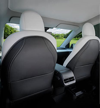 Car Seat Protectors Designed for Tesla Model Y/3 Accessories (Includes 2025 Model Y Juniper & Model 3 Highland), Wear Resistant Leather Kick Mats with More Space Pocket, Set of 2
