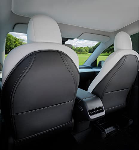 Car Seat Protectors Designed for Tesla Model Y/3 Accessories (Includes 2025 Model Y Juniper & Model 3 Highland), Wear Resistant Leather Kick Mats with More Space Pocket, Set of 2