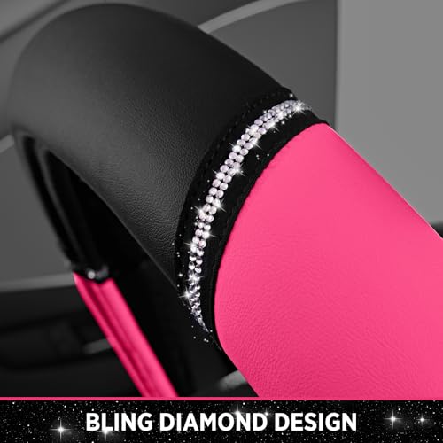 Road Comforts Leather Steering Wheel Cover - Made with PVC Leather - Anti-Slip, Universal Fit 14 1/2 inches to 15 inches - Hot Pink - color: Hot Pink