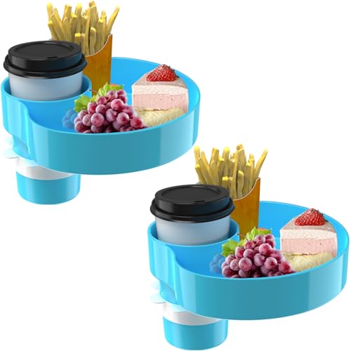 [2 Packs] Kids Car Seat Tray, Travel Tray with Cup Holder for Toddler Baby, Kids Car Seat Food Snack Organizer for Road Trip, Stroller snack Organizer Travel Must Haves (Sky Blue, 2 PCS) - color: Sky Blue, size: 2 Pack