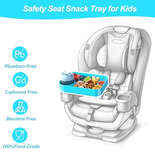 Car Seat Snack Tray for Kids, Mess-Free Square Travel Tray Cup Holder Snack Tray, Durable Car Food Tray for Toddlers, Universal Fit Kids Travel Road Trip Essentials (Sky Blue) - color: sky blue
