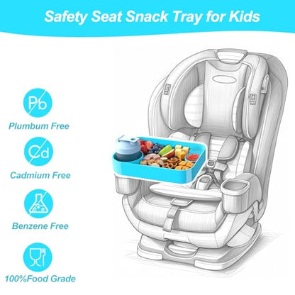 Car Seat Snack Tray for Kids, Mess-Free Square Travel Tray Cup Holder Snack Tray, Durable Car Food Tray for Toddlers, Universal Fit Kids Travel Road Trip Essentials (Sky Blue) - color: sky blue