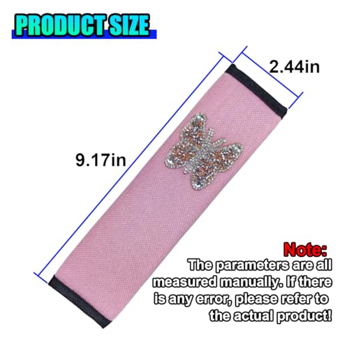 2PCS Bling Car Seat Belt Covers, Polyester Fiber Vehicle Seatbelt Cushion Pad Protector, Crystal Butterfly Safe Strap Cover Pad, Comfort Car Seat Belt Shoulder Pads Accessories, Universal Fit(Pink) - color: Pink