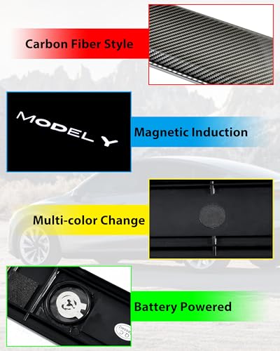KEWISAUTO Door Sill Cover Protector with LED Light for Model Y, Pedal Pathway Lights Door Welcome Courtesy Pedal Mood Light for 2020-2024 Tesla Model Y Accessories (Carbon Fiber Style) - 4PCS