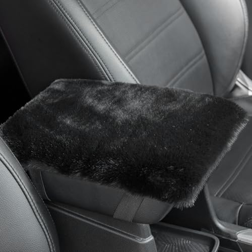 SEG Direct Auto Center Console Cover, Furry Car Armrest Cover, Soft Fluffy Middle Console Pad, Car Armrest Seat Box Cover for Women Men, Universal Fit for Most Vehicle, SUV, Truck, Car (Black) - color: Black