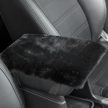 SEG Direct Auto Center Console Cover, Furry Car Armrest Cover, Soft Fluffy Middle Console Pad, Car Armrest Seat Box Cover for Women Men, Universal Fit for Most Vehicle, SUV, Truck, Car (Black) - color: Black