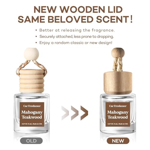 C Classy Car Air Freshener Hanging 2 Pack, Mahogany Teakwood Essential Oil Diffuser, Cute Glass Bottle, Long-Lasting Fragrance Car Accessories for Women & Men, Made in USA