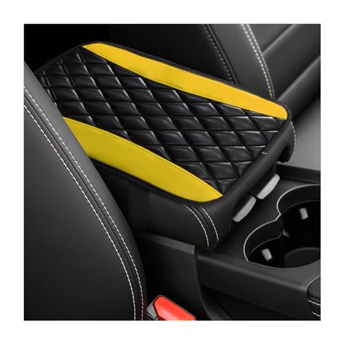 Dickno Car Center Console Cushion Pad, Universal Leather Waterproof Armrest Seat Box Cover, Comfortable Auto Armrest Cover Protector, Car Interior Decor Accessories for Most Vehicles (Black & Yellow) - color: Black & Yellow