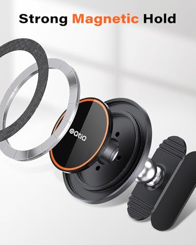 OQTIQ Magnetic Car Phone Mount Holder, Dashboard Mount with 3M Adhesive, Black Carbon Fiber, Aluminum, MagSafe Compatible for iPhone 17/16/15/14/13/12, 360-Degree Adjustable, 2 Pack (Orange-2 Pack) - color: Orange-2 Pack