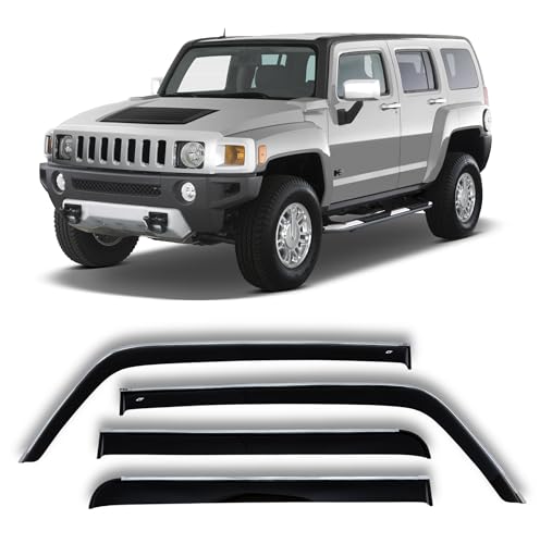 Chrome Window Deflector Set of 4-Pieces - Car Trim Side Vent Shades - Air/Rain Guards Ventvisor Compatible with Hummer H3 2005-2010
