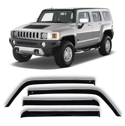 Chrome Window Deflector Set of 4-Pieces - Car Trim Side Vent Shades - Air/Rain Guards Ventvisor Compatible with Hummer H3 2005-2010