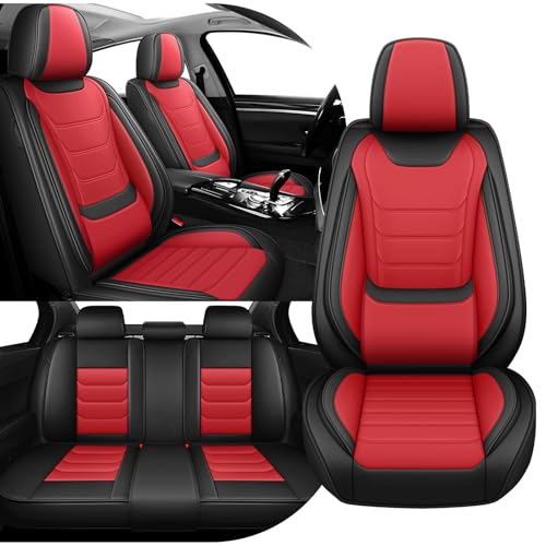Car Seat Cover Full Set for BMW X3 Seat Covers 2004-2025, Nappa Leather Waterproof Seat Covers for Cars, Airbag Compatible, Universal Automotive Seat Covers (Standard 5 Seats/Black Red) - color: Black&Red, size: 5 Seats Standard