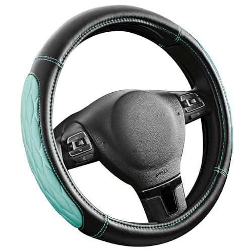 PIC AUTO Steering Wheel Cover, Mint Thick Rhombic Foam and Premium Leather, Universal 14.5-15.5 Inch Breathable Anti-Slip Steering Wheels Accessories for Men & Women - color: Mint