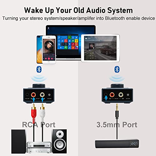 YMOO B06T3+ LDAC Bluetooth Receiver for Home Stereo Music Streaming with Knob Control, HiFi Wireless Audio Adapter w/aptX HD Low Latency, RCA 3.5mm Jack Aux Bluetooth Audio Receiver - color: blue