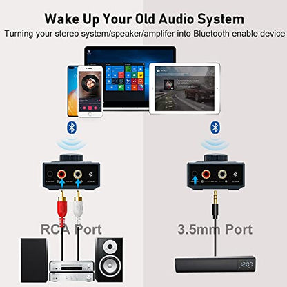 YMOO B06T3+ LDAC Bluetooth Receiver for Home Stereo Music Streaming with Knob Control, HiFi Wireless Audio Adapter w/aptX HD Low Latency, RCA 3.5mm Jack Aux Bluetooth Audio Receiver - color: blue