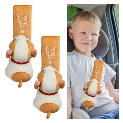 2PCS Cute Car Seat Belt Pad - Cartoon Dog Seatbelt Cushion Protector Auto Seat Belt Cover for Kids and Women - Soft Comfortable Harness Pad Seatbelt Shoulder Strap Covers for Cars Backpack (Brown Dog) - color: Brown Dog