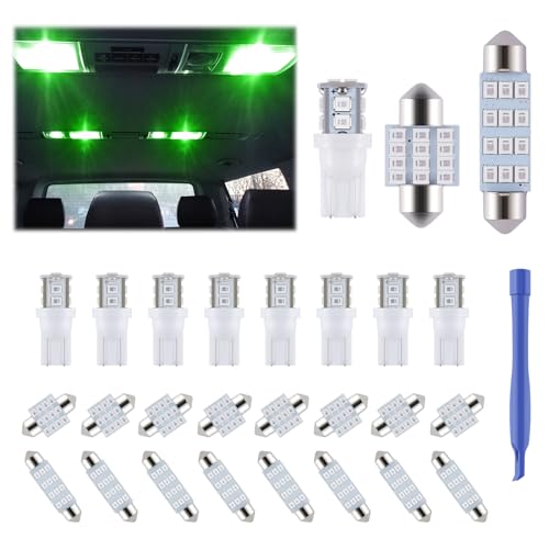 iFunyLED 24 Pieces Dome Light LED Car Interior Bulb Kit Set 194 T10 DE3175 578 31mm 42mm Bulbs Interior Replacement Lights for Car Map License Plate Door Side Marker Cornering Trunk Light - Green - color: Green
