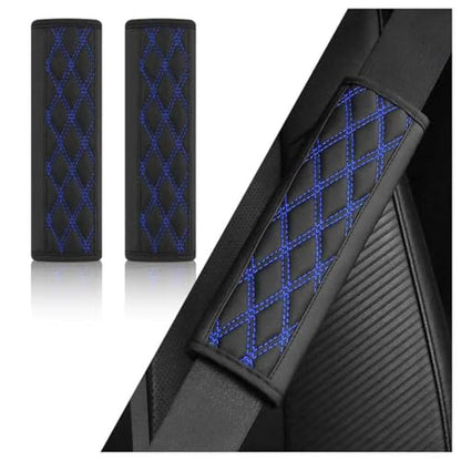 2PCS Diamond-Shaped Stitching Car Seatbelt Covers,Stylish Car Seatbelt Cushion Relieves Shoulder and Neck Fatigue as Cars Decorations,Leather Cars Seat Belt Cover Pad (Blue) - color: Blue