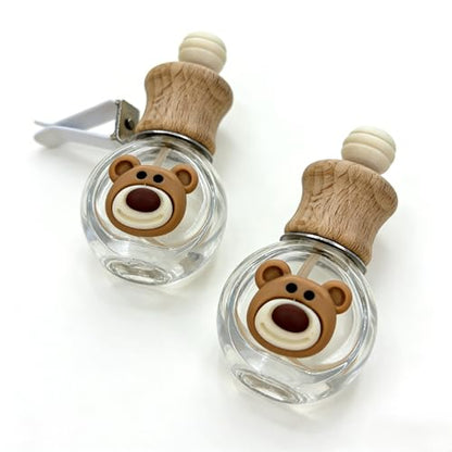 2 Pack Car Air Freshener Diffuser, Refillable Empty Glass Bottles with Vent Clip & Wooden Lid, Drift Car Air Freshener for Essential Oils, Long Lasting Car Scent Fresheners-A1 - size: Bear-A1 - 2PCS