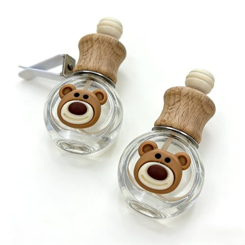 2 Pack Car Air Freshener Diffuser, Refillable Empty Glass Bottles with Vent Clip & Wooden Lid, Drift Car Air Freshener for Essential Oils, Long Lasting Car Scent Fresheners-A1 - size: Bear-A1 - 2PCS