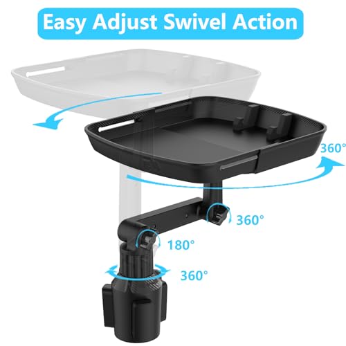 Larger Cup Holder Tray for Car, 10 inch Car Food Tray with Phone Holder Detachable 3 in 1 Car Cup Holder 360° Rotating Food Table Tray Expander for Eating