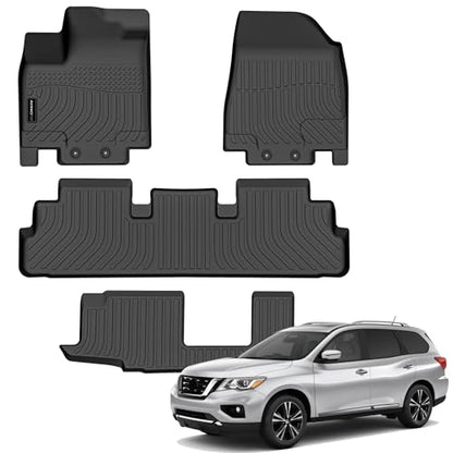 Auxko All Weather Floor Mats Fit for Nissan Pathfinder 2022-2025 2026(8 Seaters) / Infiniti QX60 (7 Seaters) TPE Rubber Liners Set All Season Guard Odorless Anti-Slip Floor Mats - size: 1) pathfinder 8p & qx60 7p|2022-2026|floor mats B