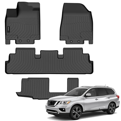 Auxko All Weather Floor Mats Fit for Nissan Pathfinder 2022-2025 2026(8 Seaters) / Infiniti QX60 (7 Seaters) TPE Rubber Liners Set All Season Guard Odorless Anti-Slip Floor Mats - size: 1) pathfinder 8p & qx60 7p|2022-2026|floor mats B