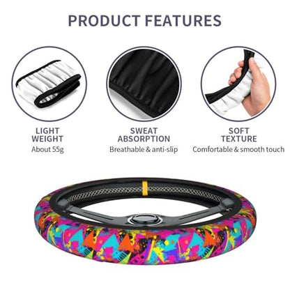 Retro 80s 90s Steering Wheel Covers Non Slip Neoprene Universal 15 Inch Steering Wheel Protector Car Cover for Men Women - color: 80s 90s