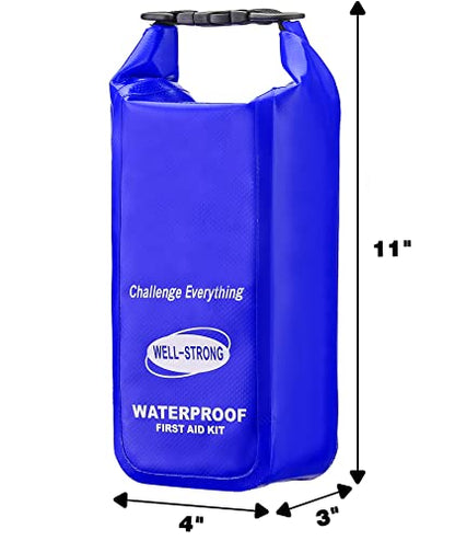 Boat First Aid Kit Waterproof, WELL-STRONG Marine Emergency Kit with Roll Top Dry Bag for Boating Fishing Kayaking – Water-Resistant Contents for Camping & Beach（Blue） - color: Ws011-blue