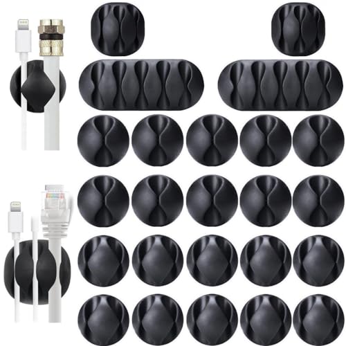 OHill Desk Cable Management Cord Organizer, 24 Pack Black Self Adhesive Cord Holder Cable Clips, Ideal Cable Organizer Wire Keeper for Desk, Nightstand, Phone Charger, Computer, Home, Office, Car - color: Black, size: ‎24-pack