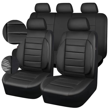 CAR PASS Leather Seat Covers Full Set Universal Water Resistant 3D Foam Back Support, Luxury Comfort Automotive 5 Seat Covers All Season Fit for SUV,Sedan,Van, Airbag Compatible Elegance(Pure Black) - color: All Black