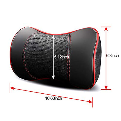 HAOTULE Car Leather Neck Pillows, Neck Rest Cushions,100% Memory Foam Cervical Support, Comfortable Travel car Seats and Home Office Soft Pillows, Red a Set (2 pcs) - color: Red