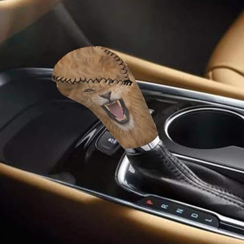 Jeiento Lion Pattern Car Gear Shift Knob Cover Non-Slip Soft Fit Most Cars Sedan SUV Van Truck Brown Auto Interior Accessories for Women - color: Lion