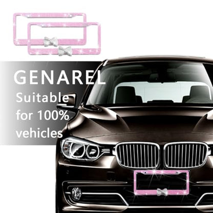 Bling Car License Plate Frame for Women, 2PCS Crystal Rhinestone Stainless Steel Vehicle Plate Holder, Glitter Diamond Sparkly Auto Plate Cover Accessories, Universal Fit (Pink/White Bow) - color: Pink/White Bow