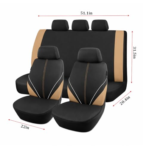 Mandark Car Seat Cover Full Set, Beathable Waterproof Heavy-Duty Vehicle Front and Rear Split Bench Seat Covers, Auto Interior Chair Protector, Universal for SUV Automobile Truck (Beige) - color: Beige