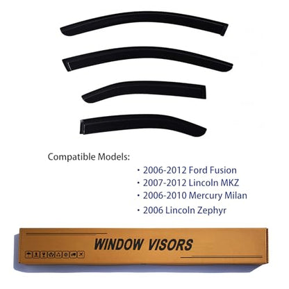 Window Visors Rain Guards fits 2006-2012 Ford Fusion, Out-Channel Window Wind Deflectors Vent Shades Accessories for 2007-2012 Lincoln MKZ, 2006-2010 Mercury Milan, 2006 Lincoln Zephyr, 4 Pcs - size: 2006-2012 Ford Fusion