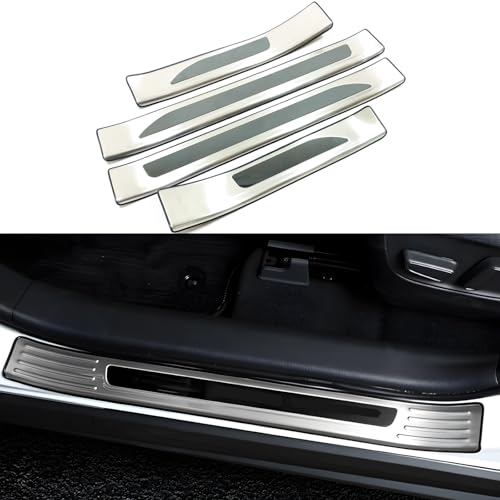 4 PCS Stainless Steel Chrome Silver Door Sill Protector Trims for Toyota RAV4 2019-2022 2023 2024,Outside Door Sill Scuff Plate Guard Cover Trim Door Sill Decorative Decals