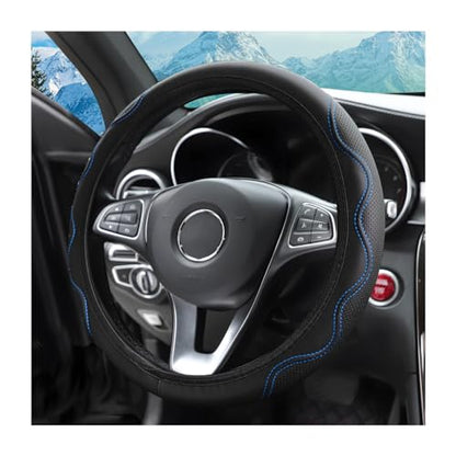 zipelo Elastic Stretch Steering Wheel Cover, Microfiber Breathable Ice Silk, Universal 15 Inch Anti-Slip Car Steering Wheel Protector, Warm in Winter and Cool in Summer for Women (Style2-Black/Blue) - color: Style2-Black/Blue