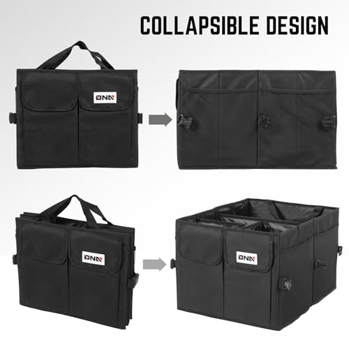 DNA Motoring Trunk Organizer for Car, 60L Large Capacity Foldable Trunk Organizer, Multi Compartment Car Trunk Organizer for Women Men, Black, TOOLS-00419 - style: 4 Compartments 2 mesh Pockets
