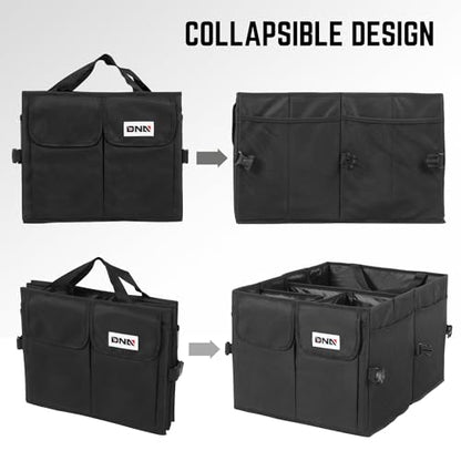 DNA Motoring Trunk Organizer for Car, 60L Large Capacity Foldable Trunk Organizer, Multi Compartment Car Trunk Organizer for Women Men, Black, TOOLS-00419 - style: 4 Compartments 2 mesh Pockets