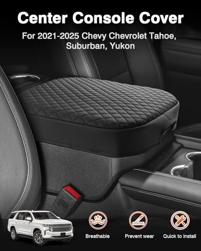 Shademax Center Console Cover for Chevy Chevrolet Tahoe, Suburban, Yukon 2021-2025 2026 Accessories Armrest Cover Cushion Pad Middle Console Cover Car Armrest Seat Box Protector Leather Anti-Scratch - size: for 2021-2026 Tahoe/Suburban/Yukon Bucket Seat