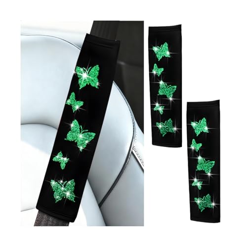 Car Seat Belt Covers, 2PCS Butterfly Soft Vehicle Seatbelt Shoulder Strap Pad Cushions, Comfortable Automotive Interir Harness Pad, Universal for SUV Automobile Truck (Green) - color: Green