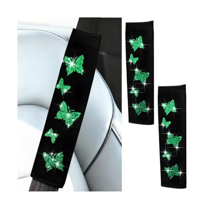 Car Seat Belt Covers, 2PCS Butterfly Soft Vehicle Seatbelt Shoulder Strap Pad Cushions, Comfortable Automotive Interir Harness Pad, Universal for SUV Automobile Truck (Green) - color: Green
