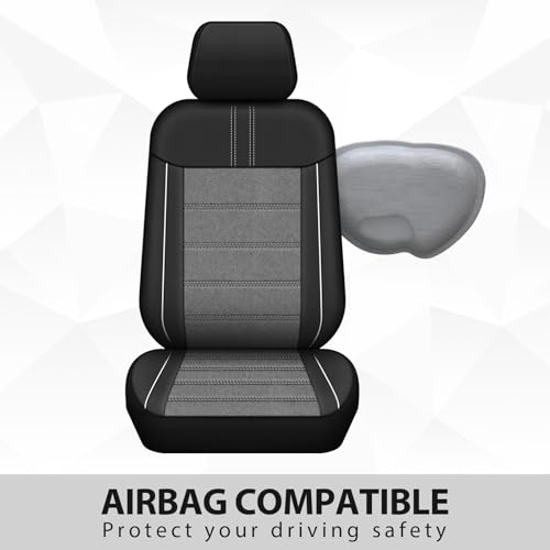 AUTOYOUTH Leather Car Seat Covers, Air Cool Mesh Design, Airbag Compatible Car Seat Covers Front Seats, Enhanced Comfort for Most Cars, SUVs, Vans - Grey - color: Grey