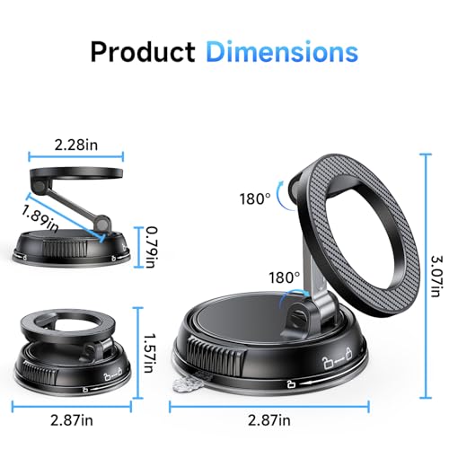 ANDERY Car Phone Holder for Magsafe [78+LBS Strongest Suction & 2400gf Strongest Magnetic] 360° Adjustable Car Phone Mount, Phone Holders for Your Car for iPhone 17-12 Pro Max Air Plus (Carbon Fiber) - color: Carbon Fiber