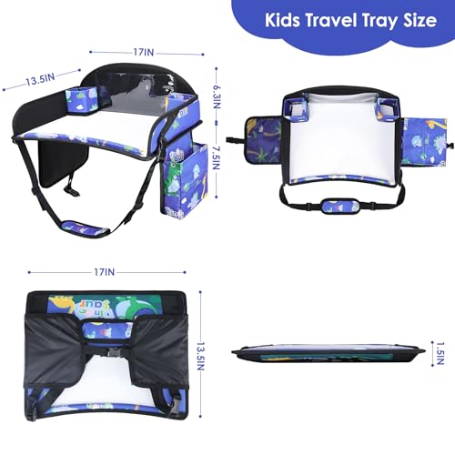 Kids Travel Tray for Airplane - Toddler Car Seat Table Tray, Road Trip Essentials for Boys & Girls, Carseat Lap Desk for Kids Road Trip Activities,Blue Dinosaur - color: Blue Dinosaur