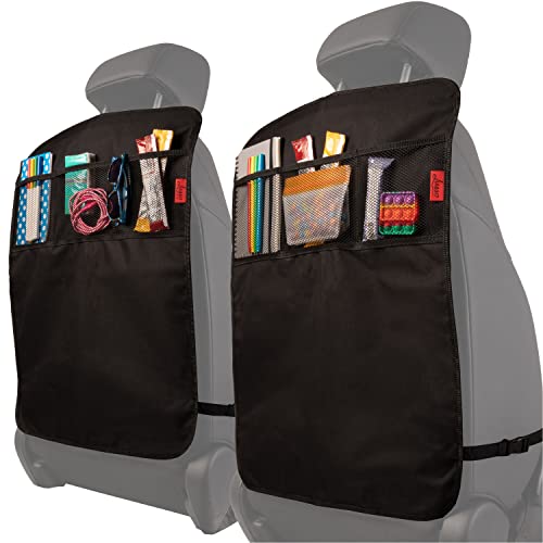 Lusso Gear Seat Back Protector - 2-Pack Kids Kick Mat & Car Seat Organizer - Waterproof Oxford Backseat Cover - 3 Mesh Pockets for Car Organization, Black - color: Black, size: 3 Pockets