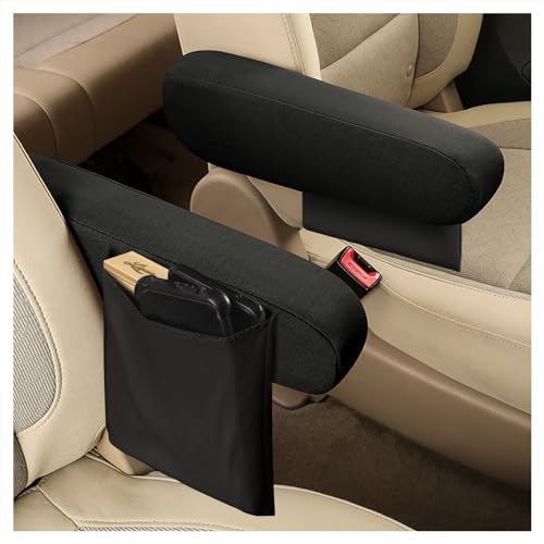 2PCS Arm Rest Cover for Car with Side Pocket,All Seasons Car Armrest Cover Car Organizer Protects Armrest and Car Decorations,Universal Car Accessories Interior Armrest Cover for Car (Black) - color: Black
